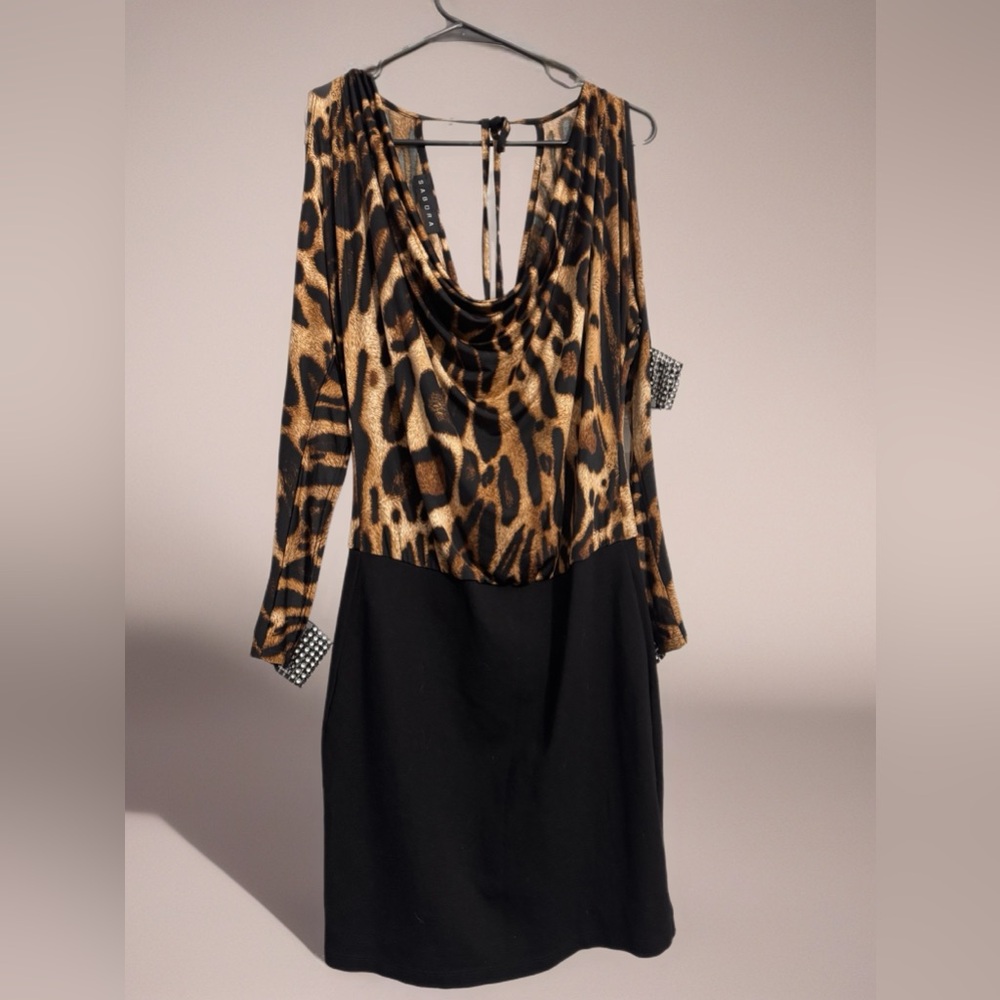 Sabora Animal Print and Black Long Sleeve Dress